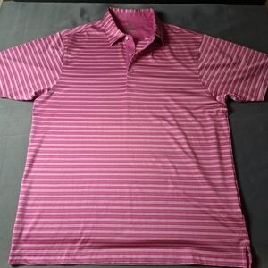 Betenly Men's Striped Pink White Moisture Wiking Polo Tee Golf Shirt size Large